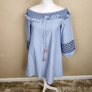 Rebecca Minkoff Blue Smocked Neckline Mini Dress XS (4502)